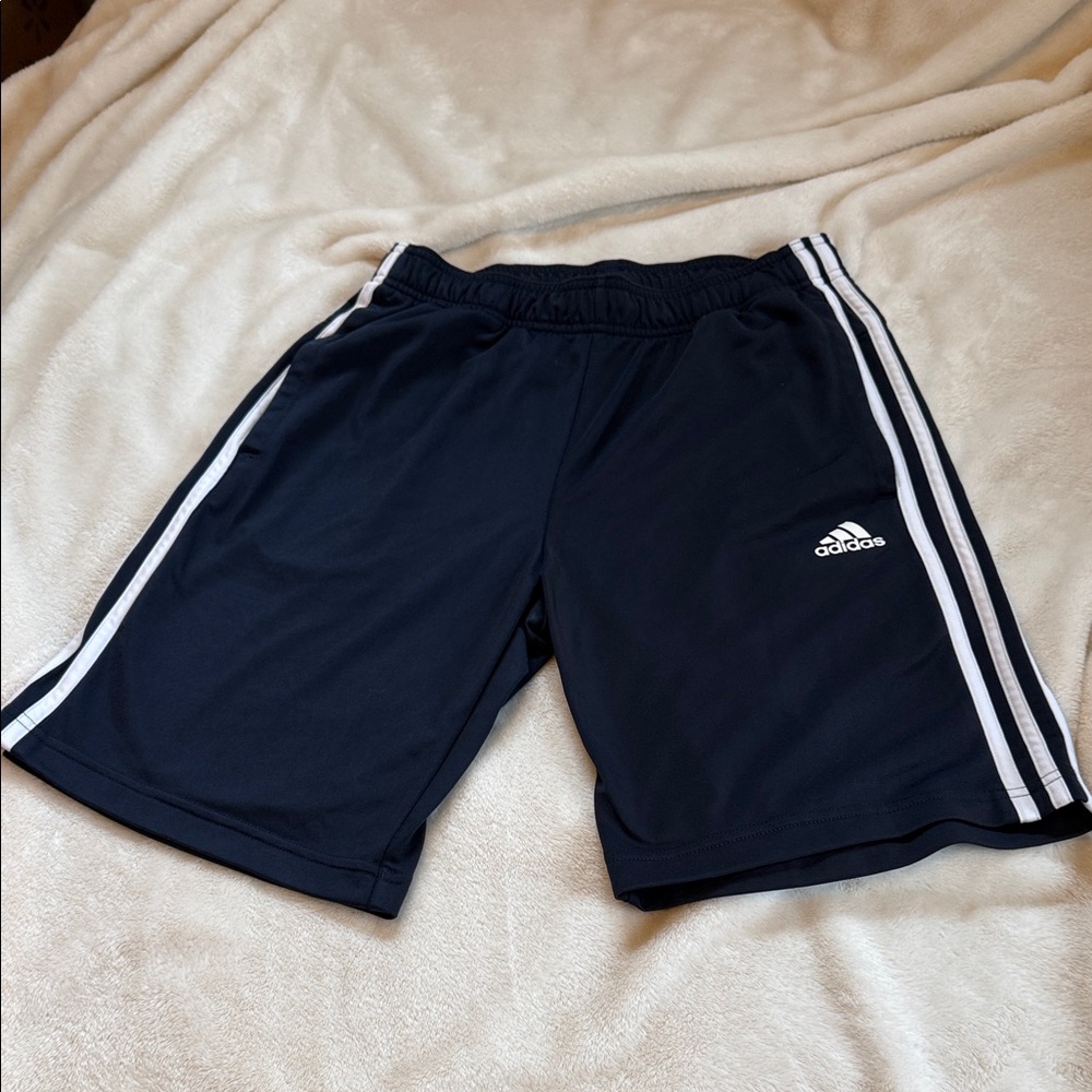 Adidas Men's Dark Blue Shorts with White Accents